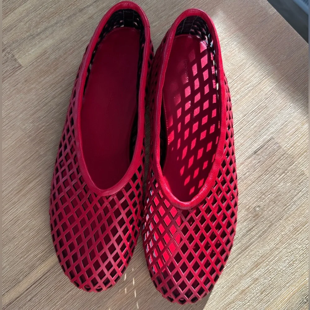 Proenza Schouler Red Tee Perforated Ballet Flats - Picture 7 of 8